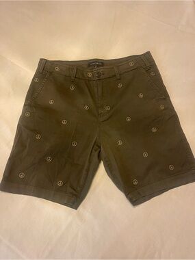 Lucky Brand Men's Olive Green Peace Sign Embroidered Flat Front Shorts